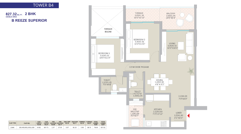 Springshire-Floor-Plan-2-BHK-827-Sqft-Tower-B
